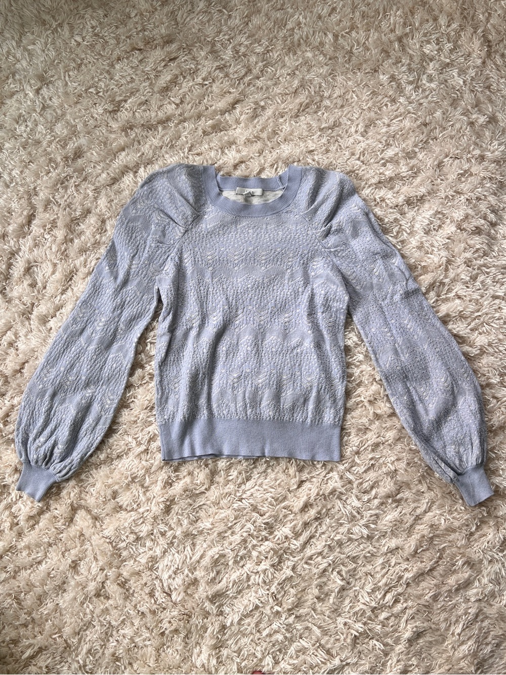 Joie Light Blue Crewneck Knit Sweater with Balloon Sleeves